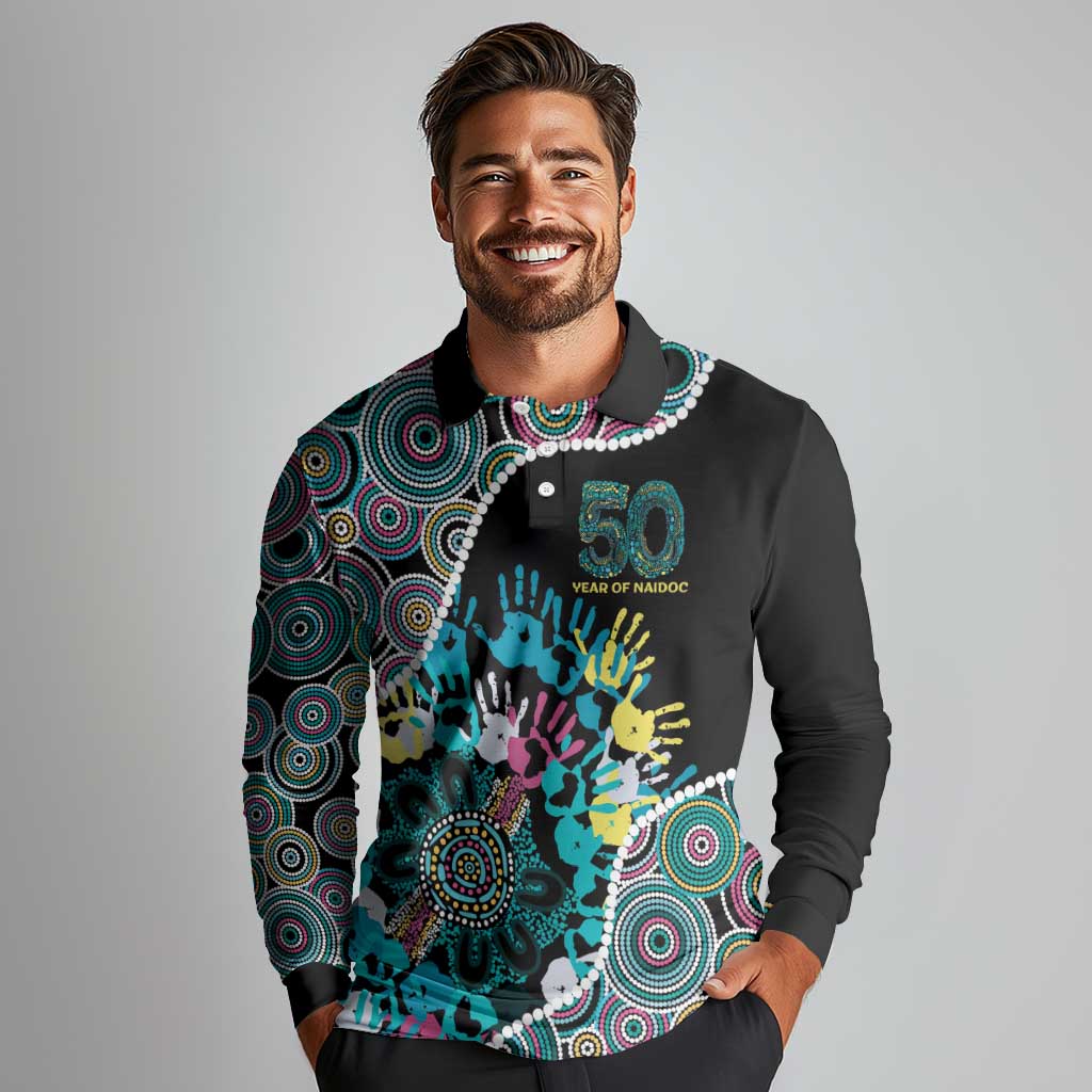 Honouring 50 Year Of NAIDOC Long Sleeve Polo Shirt Honouring The Next Generation Pastel Aboriginal Art
