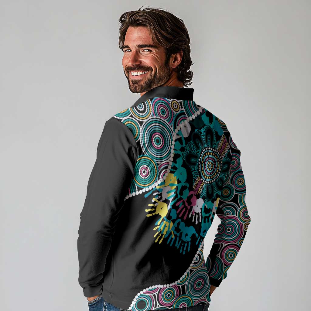 Honouring 50 Year Of NAIDOC Long Sleeve Polo Shirt Honouring The Next Generation Pastel Aboriginal Art