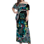 Honouring 50 Year Of NAIDOC Off Shoulder Maxi Dress Honouring The Next Generation Pastel Aboriginal Art