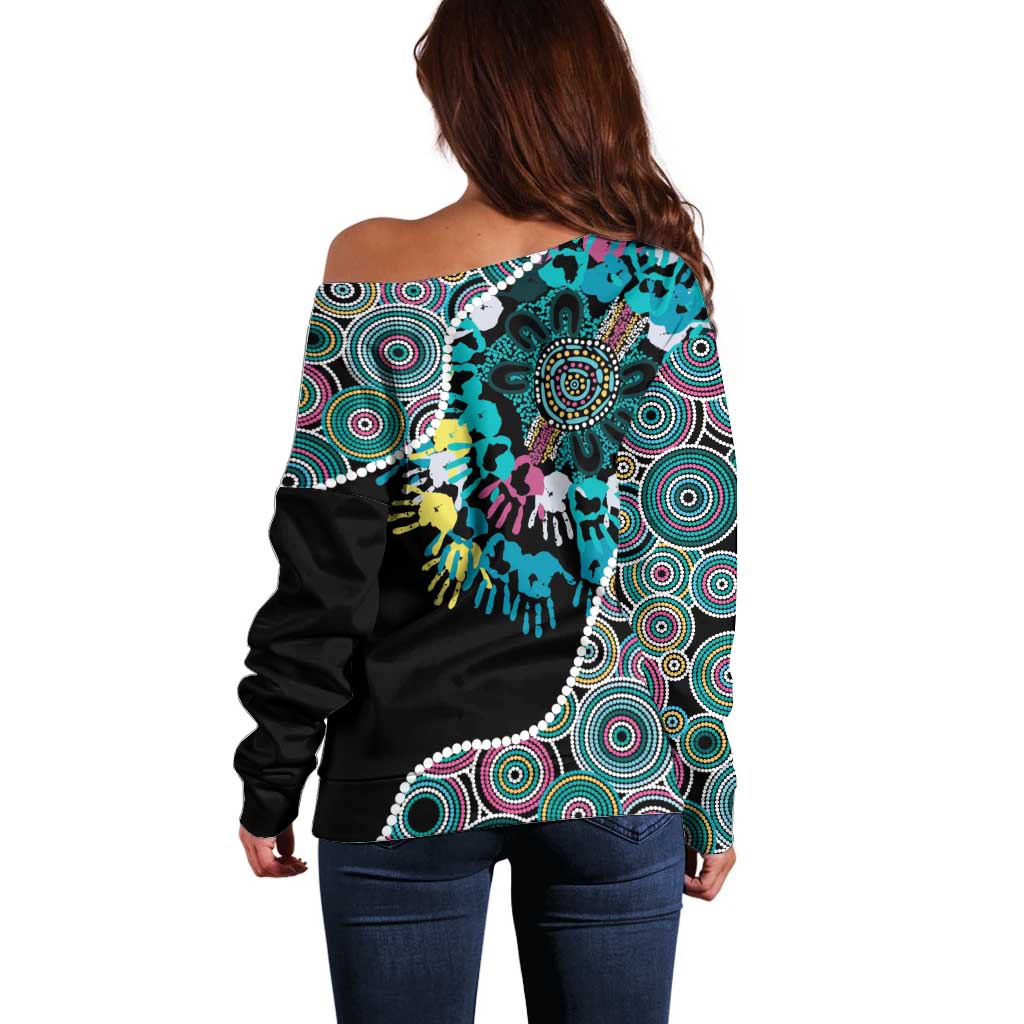 Honouring 50 Year Of NAIDOC Off Shoulder Sweater Honouring The Next Generation Pastel Aboriginal Art