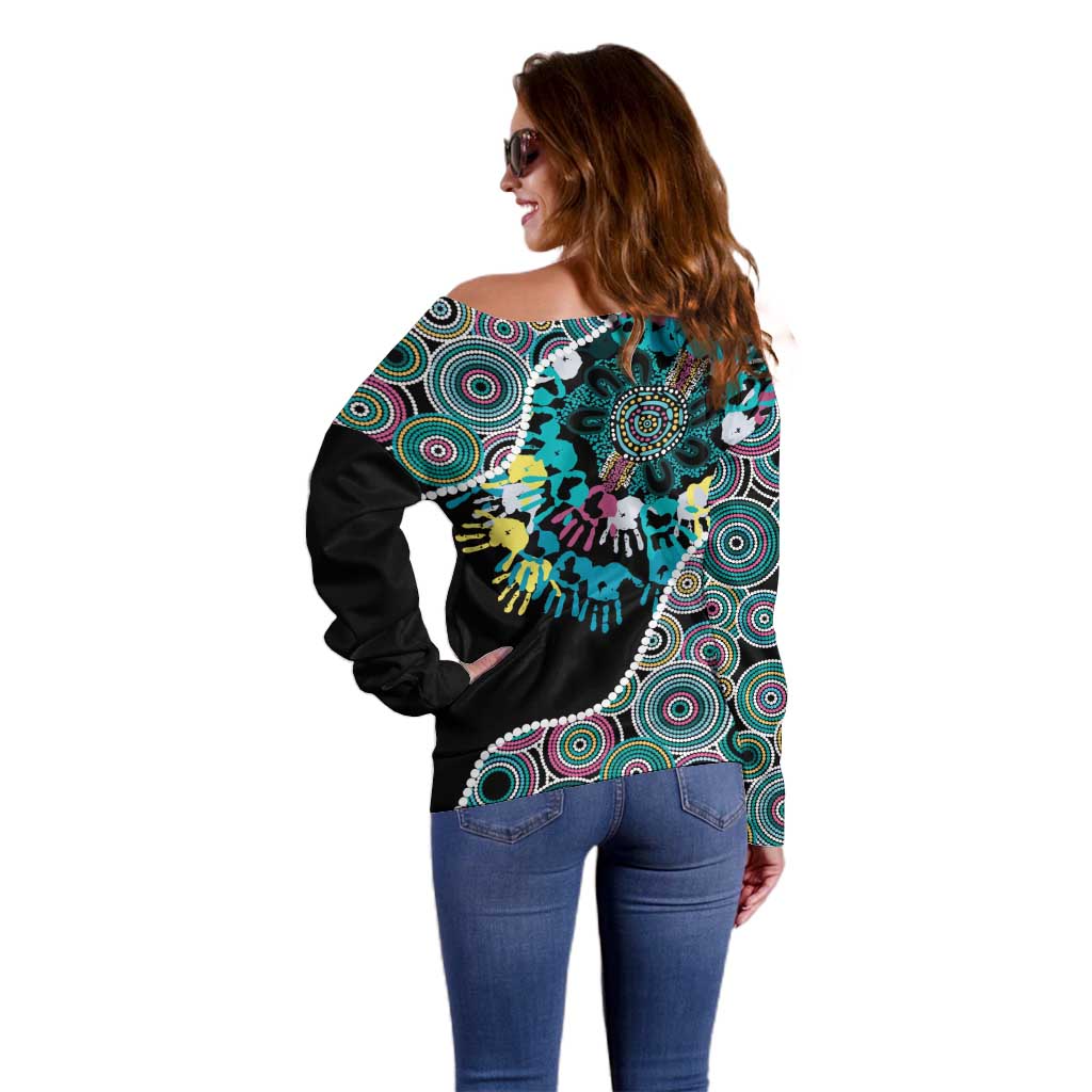 Honouring 50 Year Of NAIDOC Off Shoulder Sweater Honouring The Next Generation Pastel Aboriginal Art