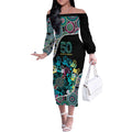 Honouring 50 Year Of NAIDOC Off The Shoulder Long Sleeve Dress Honouring The Next Generation Pastel Aboriginal Art