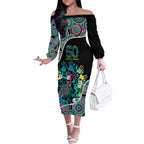 Honouring 50 Year Of NAIDOC Off The Shoulder Long Sleeve Dress Honouring The Next Generation Pastel Aboriginal Art