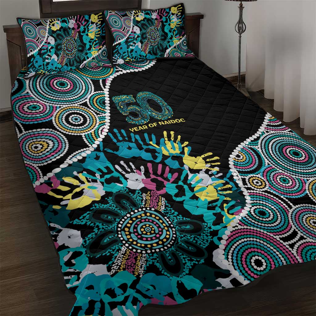 Honouring 50 Year Of NAIDOC Quilt Bed Set Honouring The Next Generation Pastel Aboriginal Art