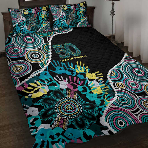 Honouring 50 Year Of NAIDOC Quilt Bed Set Honouring The Next Generation Pastel Aboriginal Art