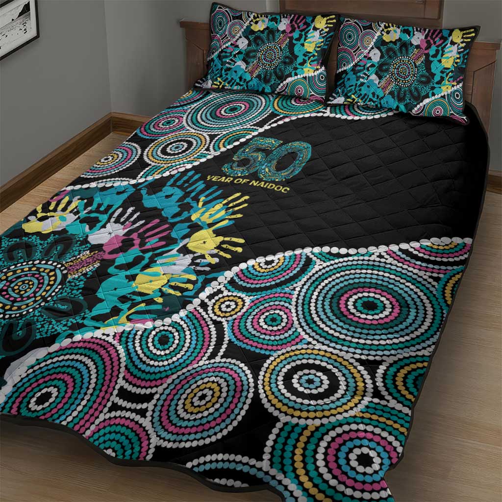 Honouring 50 Year Of NAIDOC Quilt Bed Set Honouring The Next Generation Pastel Aboriginal Art