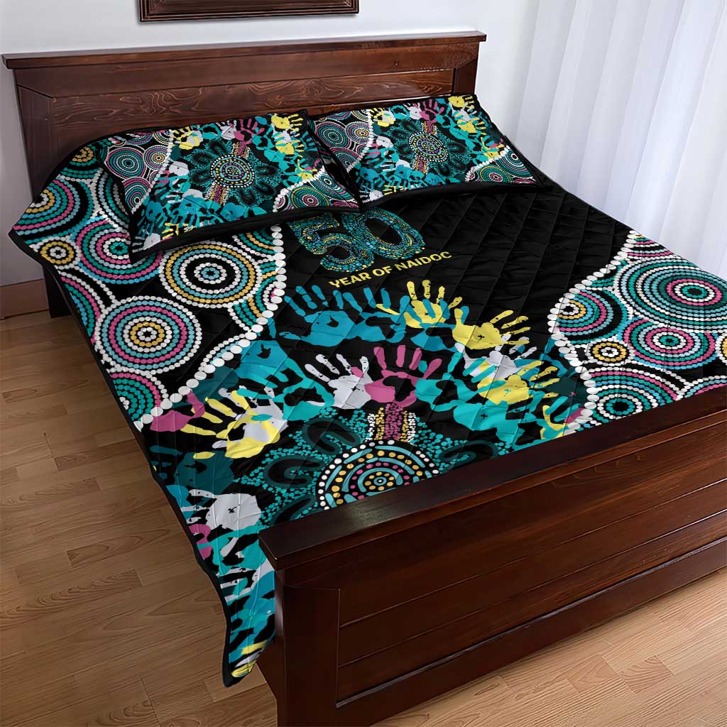 Honouring 50 Year Of NAIDOC Quilt Bed Set Honouring The Next Generation Pastel Aboriginal Art