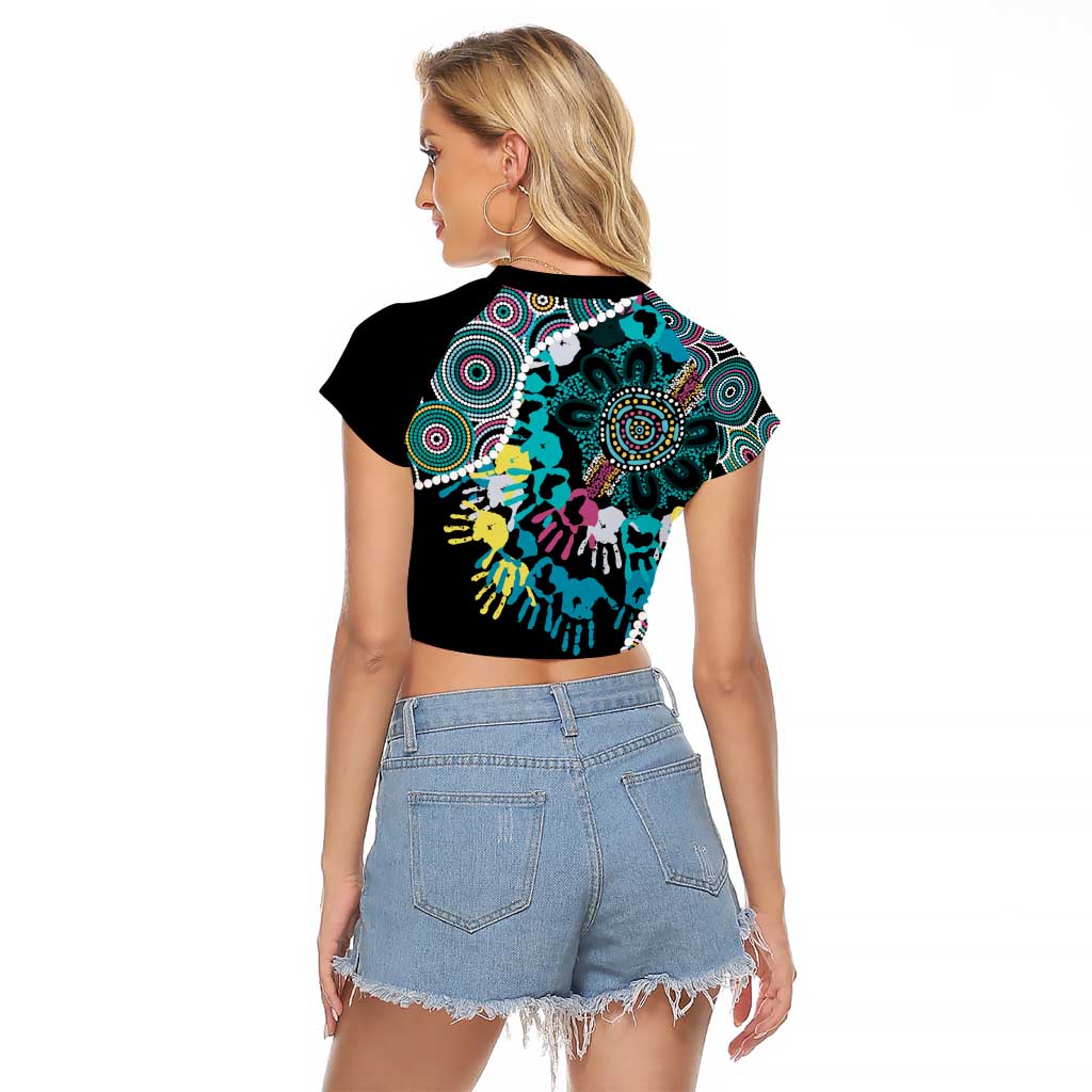 Honouring 50 Year Of NAIDOC Raglan Cropped T Shirt Honouring The Next Generation Pastel Aboriginal Art