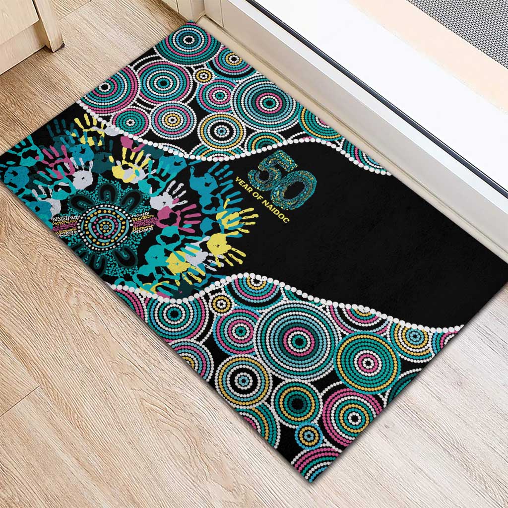 Honouring 50 Year Of NAIDOC Rubber Doormat Honouring The Next Generation Pastel Aboriginal Art