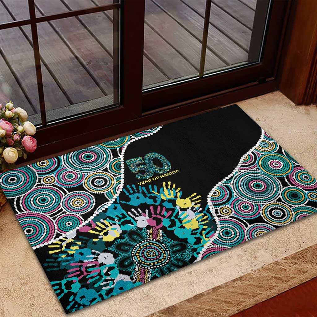 Honouring 50 Year Of NAIDOC Rubber Doormat Honouring The Next Generation Pastel Aboriginal Art
