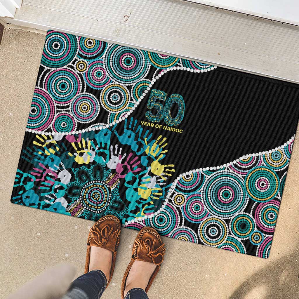 Honouring 50 Year Of NAIDOC Rubber Doormat Honouring The Next Generation Pastel Aboriginal Art