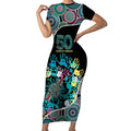 Honouring 50 Year Of NAIDOC Short Sleeve Bodycon Dress Honouring The Next Generation Pastel Aboriginal Art