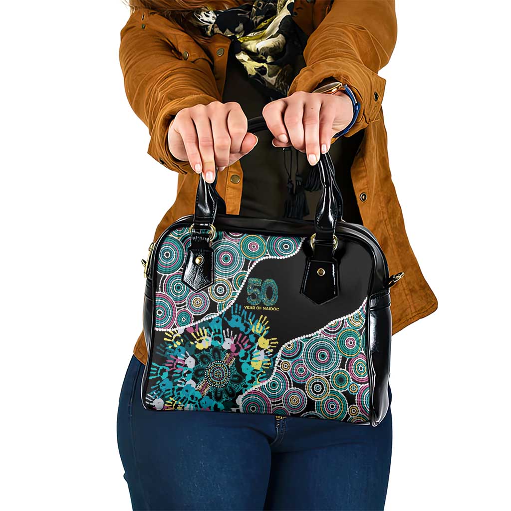 Honouring 50 Year Of NAIDOC Shoulder Handbag Honouring The Next Generation Pastel Aboriginal Art