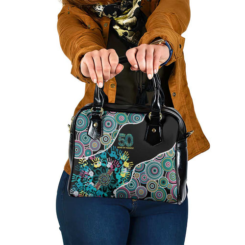 Honouring 50 Year Of NAIDOC Shoulder Handbag Honouring The Next Generation Pastel Aboriginal Art