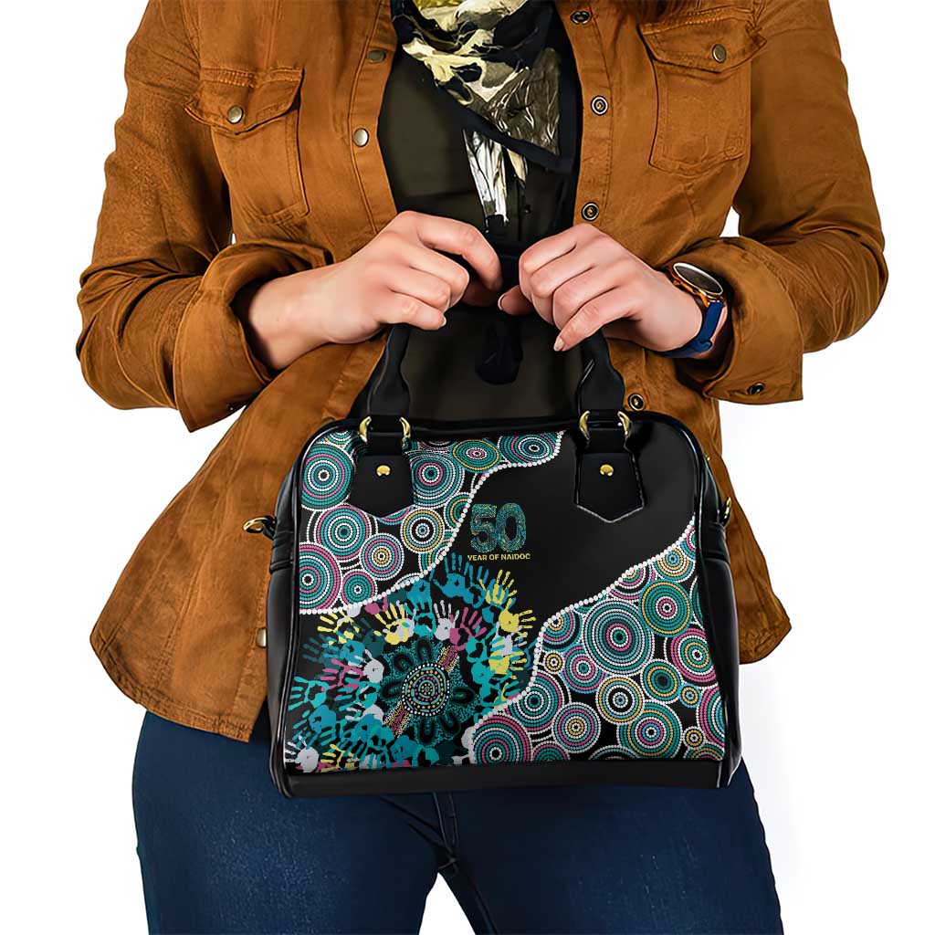 Honouring 50 Year Of NAIDOC Shoulder Handbag Honouring The Next Generation Pastel Aboriginal Art