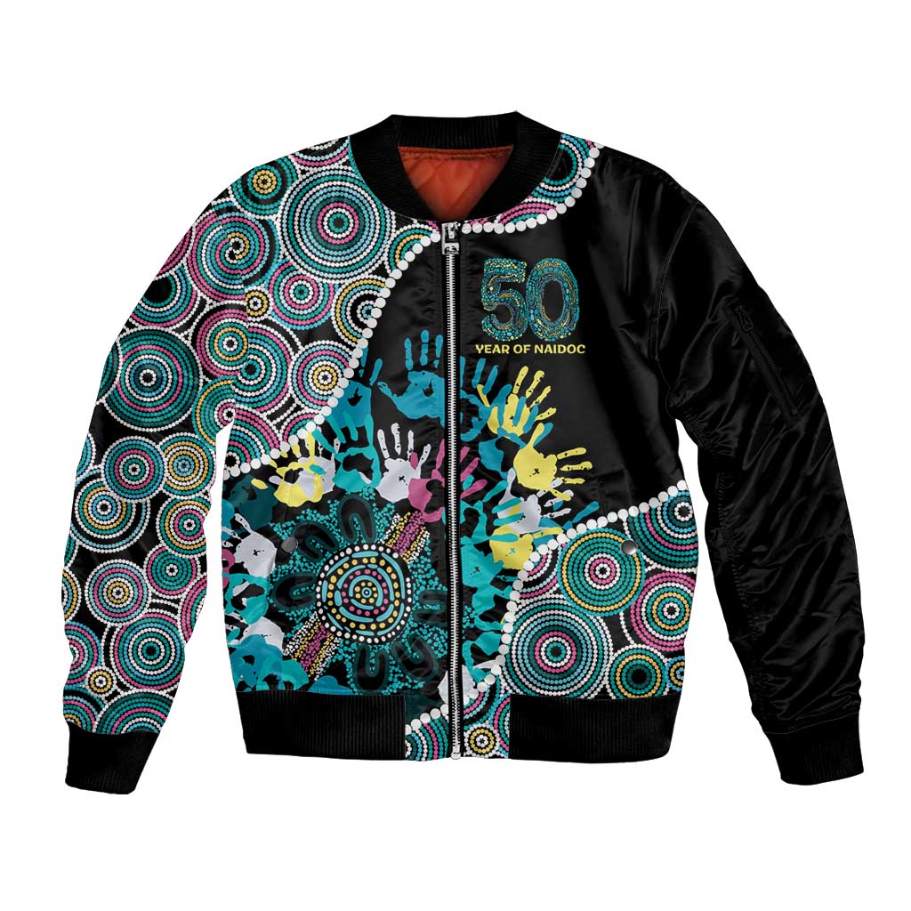 Honouring 50 Year Of NAIDOC Sleeve Zip Bomber Jacket Honouring The Next Generation Pastel Aboriginal Art