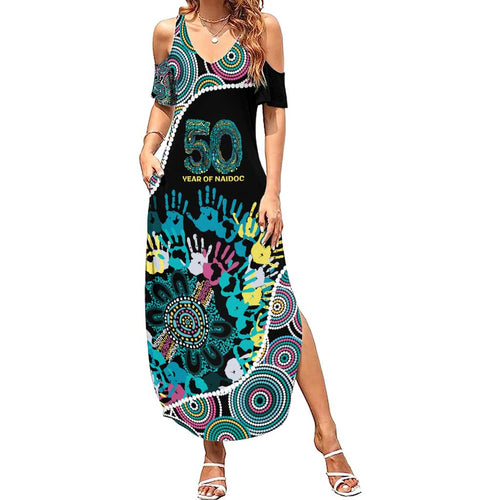 Honouring 50 Year Of NAIDOC Summer Maxi Dress Honouring The Next Generation Pastel Aboriginal Art