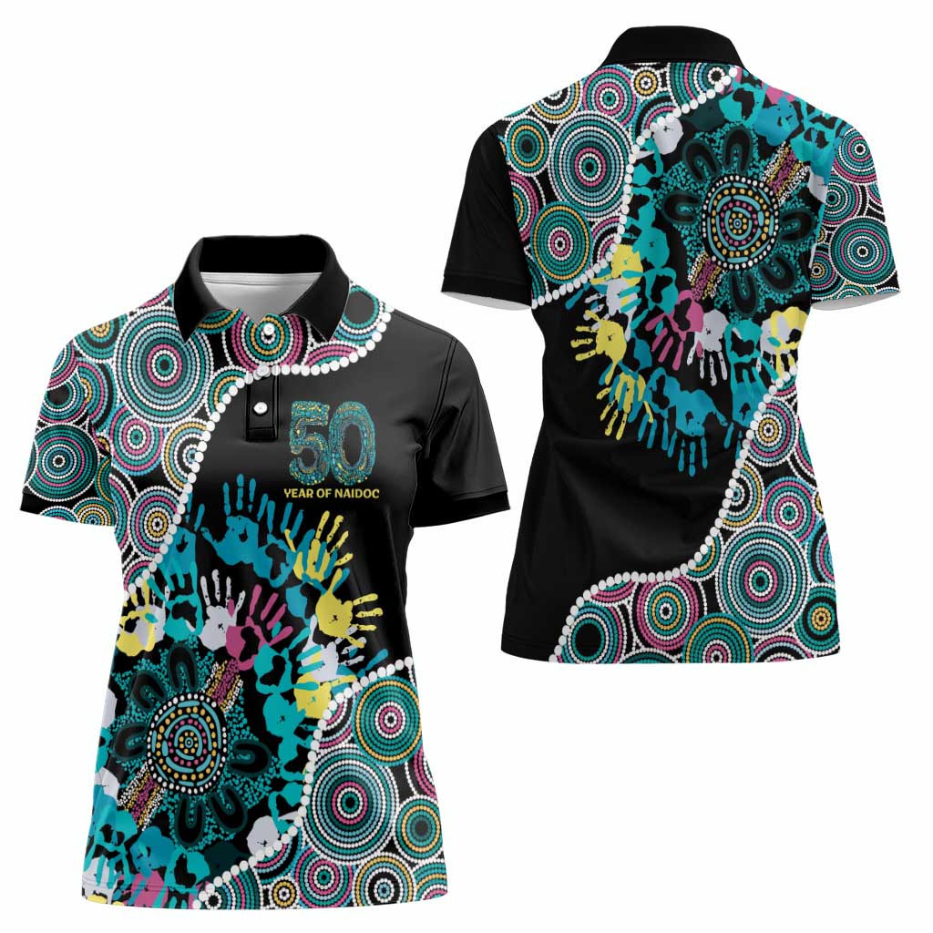 Honouring 50 Year Of NAIDOC Women Polo Shirt Honouring The Next Generation Pastel Aboriginal Art
