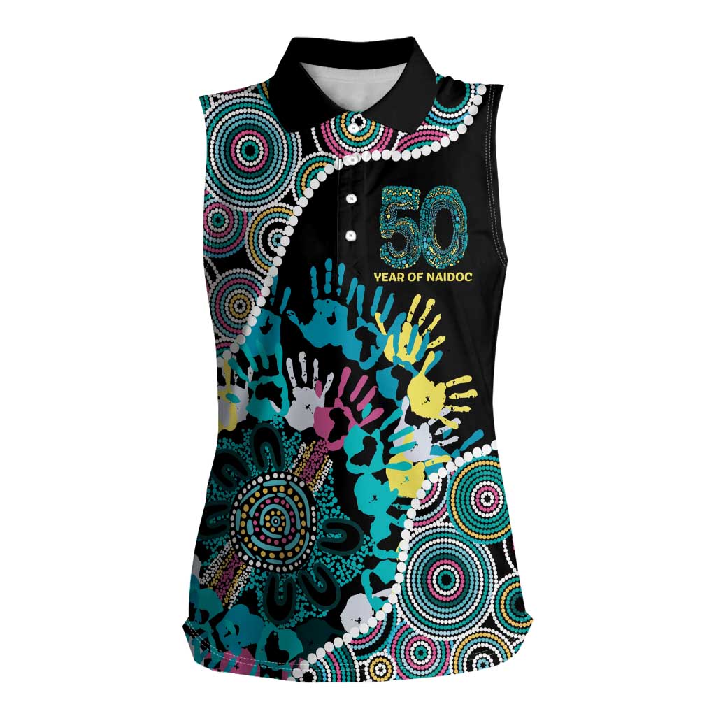 Honouring 50 Year Of NAIDOC Women Sleeveless Polo Shirt Honouring The Next Generation Pastel Aboriginal Art