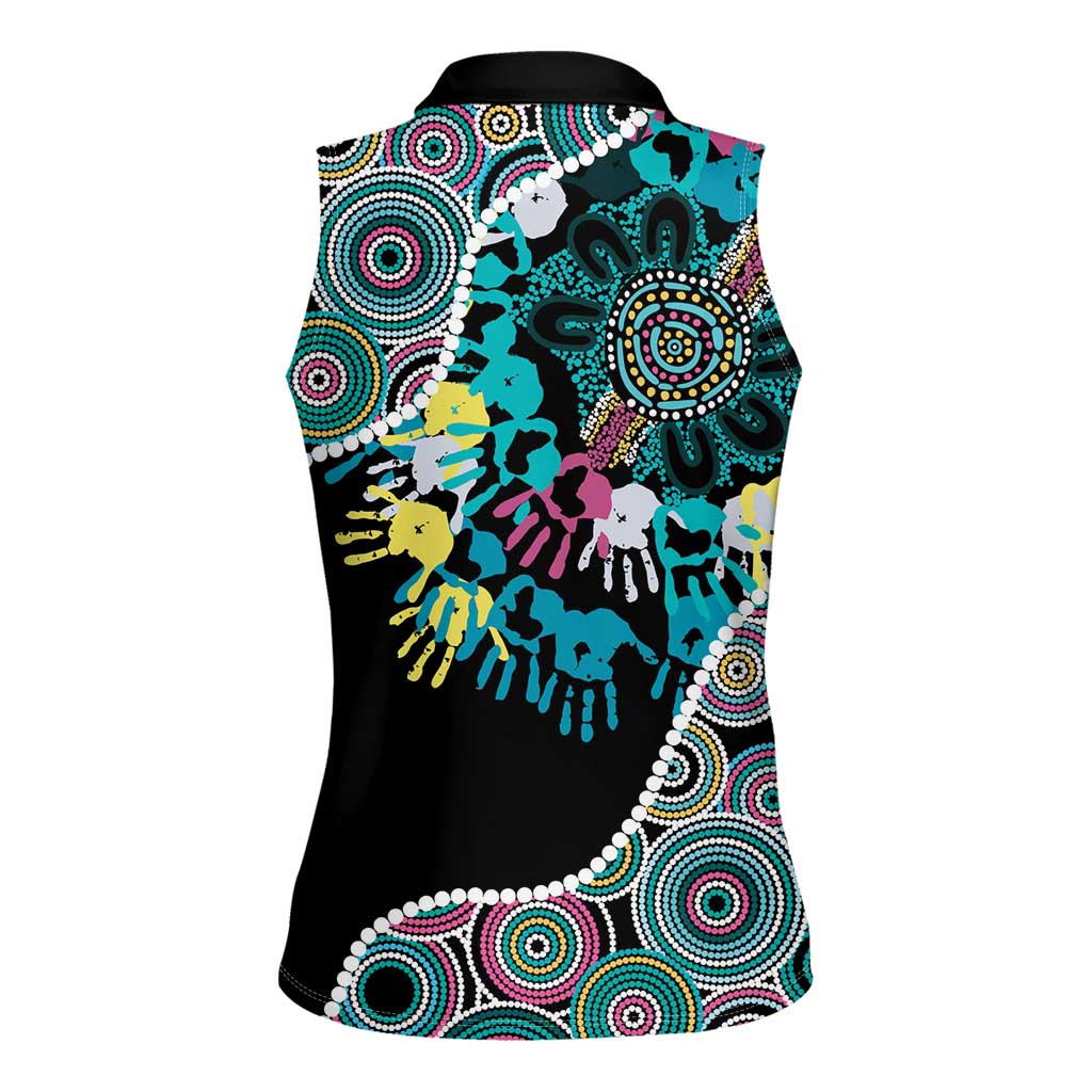 Honouring 50 Year Of NAIDOC Women Sleeveless Polo Shirt Honouring The Next Generation Pastel Aboriginal Art