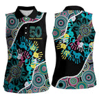 Honouring 50 Year Of NAIDOC Women Sleeveless Polo Shirt Honouring The Next Generation Pastel Aboriginal Art