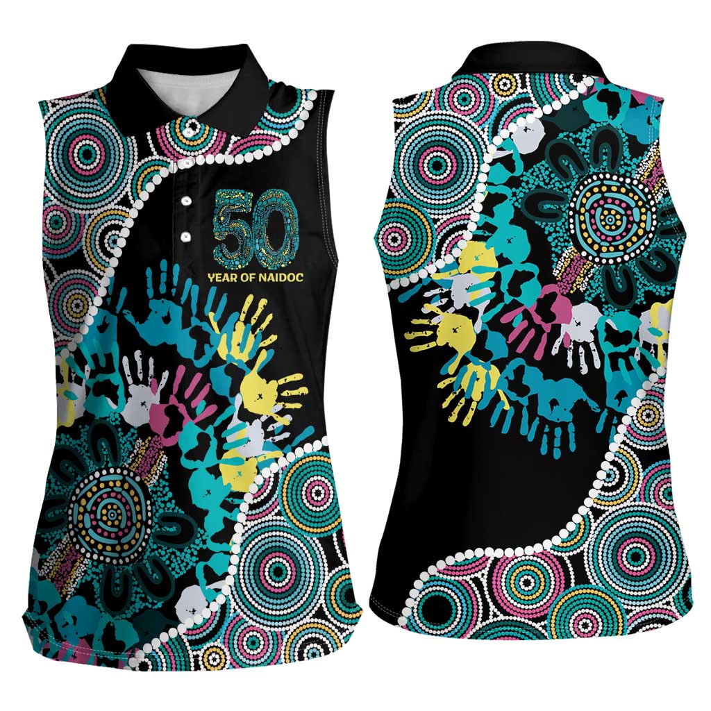 Honouring 50 Year Of NAIDOC Women Sleeveless Polo Shirt Honouring The Next Generation Pastel Aboriginal Art