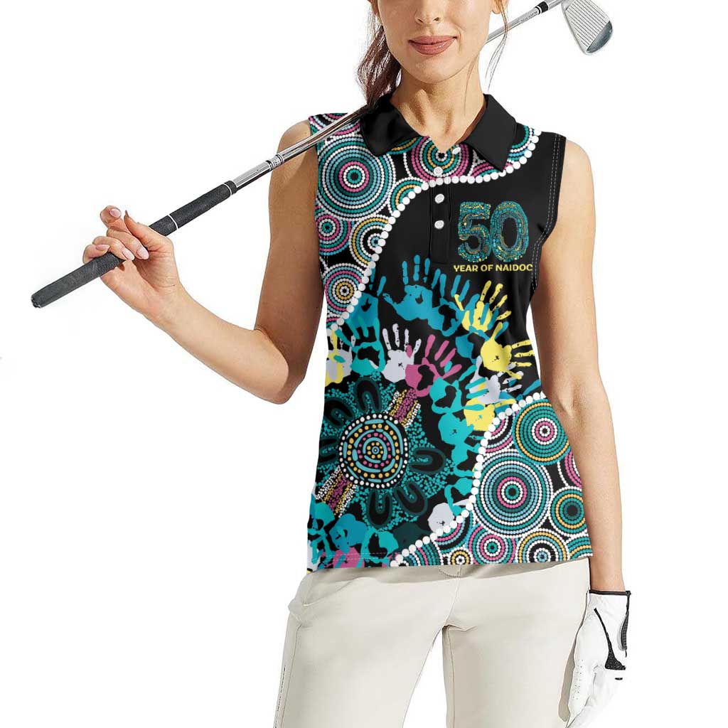 Honouring 50 Year Of NAIDOC Women Sleeveless Polo Shirt Honouring The Next Generation Pastel Aboriginal Art