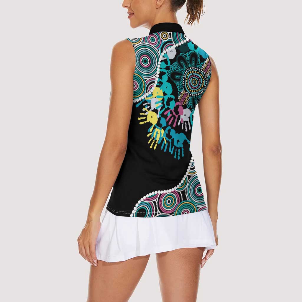 Honouring 50 Year Of NAIDOC Women Sleeveless Polo Shirt Honouring The Next Generation Pastel Aboriginal Art