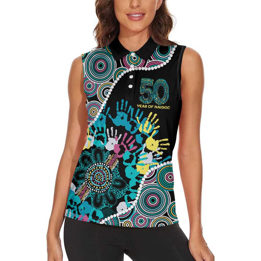 Honouring 50 Year Of NAIDOC Women Sleeveless Polo Shirt Honouring The Next Generation Pastel Aboriginal Art