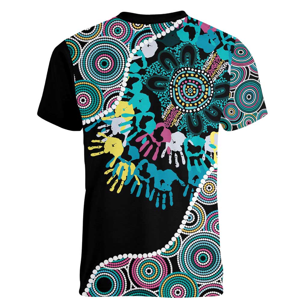 Honouring 50 Year Of NAIDOC Women V-Neck T-Shirt Honouring The Next Generation Pastel Aboriginal Art