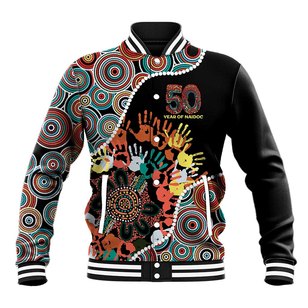 Honouring 50 Year Of NAIDOC Baseball Jacket Honouring The Next Generation Red Aboriginal Art