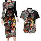 Honouring 50 Year Of NAIDOC Couples Matching Long Sleeve Bodycon Dress and Hawaiian Shirt Honouring The Next Generation Red Aboriginal Art