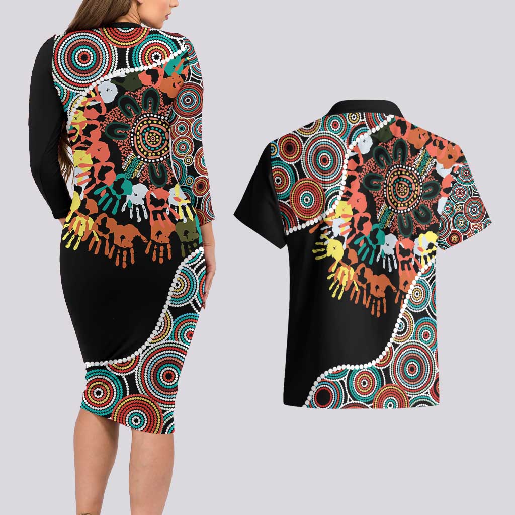 Honouring 50 Year Of NAIDOC Couples Matching Long Sleeve Bodycon Dress and Hawaiian Shirt Honouring The Next Generation Red Aboriginal Art