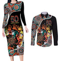 Honouring 50 Year Of NAIDOC Couples Matching Long Sleeve Bodycon Dress and Long Sleeve Button Shirt Honouring The Next Generation Red Aboriginal Art