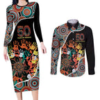 Honouring 50 Year Of NAIDOC Couples Matching Long Sleeve Bodycon Dress and Long Sleeve Button Shirt Honouring The Next Generation Red Aboriginal Art