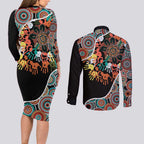 Honouring 50 Year Of NAIDOC Couples Matching Long Sleeve Bodycon Dress and Long Sleeve Button Shirt Honouring The Next Generation Red Aboriginal Art