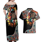Honouring 50 Year Of NAIDOC Couples Matching Off Shoulder Maxi Dress and Hawaiian Shirt Honouring The Next Generation Red Aboriginal Art
