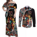 Honouring 50 Year Of NAIDOC Couples Matching Off Shoulder Maxi Dress and Long Sleeve Button Shirt Honouring The Next Generation Red Aboriginal Art