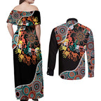 Honouring 50 Year Of NAIDOC Couples Matching Off Shoulder Maxi Dress and Long Sleeve Button Shirt Honouring The Next Generation Red Aboriginal Art