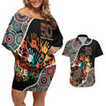 Honouring 50 Year Of NAIDOC Couples Matching Off Shoulder Short Dress and Hawaiian Shirt Honouring The Next Generation Red Aboriginal Art