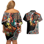 Honouring 50 Year Of NAIDOC Couples Matching Off Shoulder Short Dress and Hawaiian Shirt Honouring The Next Generation Red Aboriginal Art