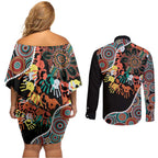 Honouring 50 Year Of NAIDOC Couples Matching Off Shoulder Short Dress and Long Sleeve Button Shirt Honouring The Next Generation Red Aboriginal Art