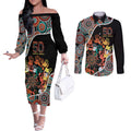 Honouring 50 Year Of NAIDOC Couples Matching Off The Shoulder Long Sleeve Dress and Long Sleeve Button Shirt Honouring The Next Generation Red Aboriginal Art