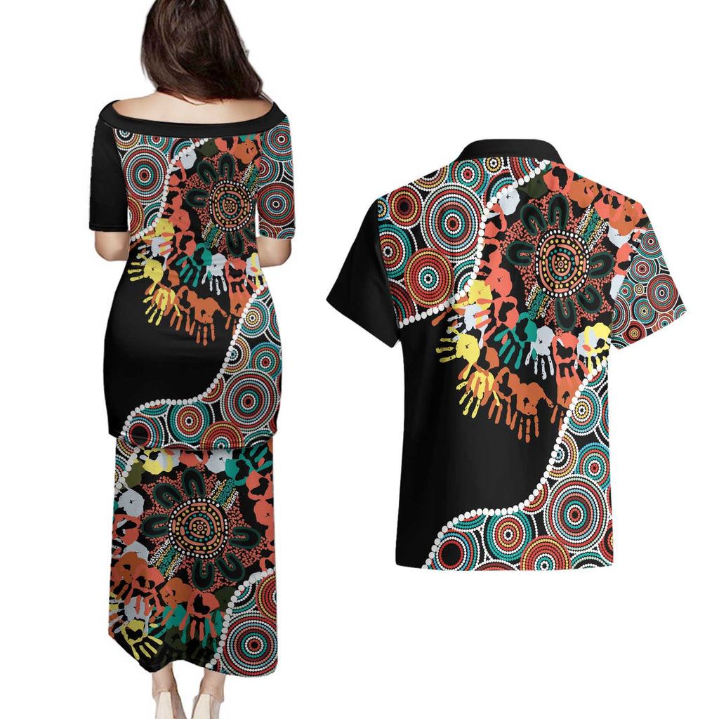 Honouring 50 Year Of NAIDOC Couples Matching Puletasi and Hawaiian Shirt Honouring The Next Generation Red Aboriginal Art