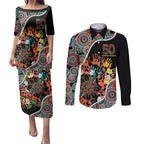Honouring 50 Year Of NAIDOC Couples Matching Puletasi and Long Sleeve Button Shirt Honouring The Next Generation Red Aboriginal Art