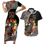 Honouring 50 Year Of NAIDOC Couples Matching Short Sleeve Bodycon Dress and Hawaiian Shirt Honouring The Next Generation Red Aboriginal Art