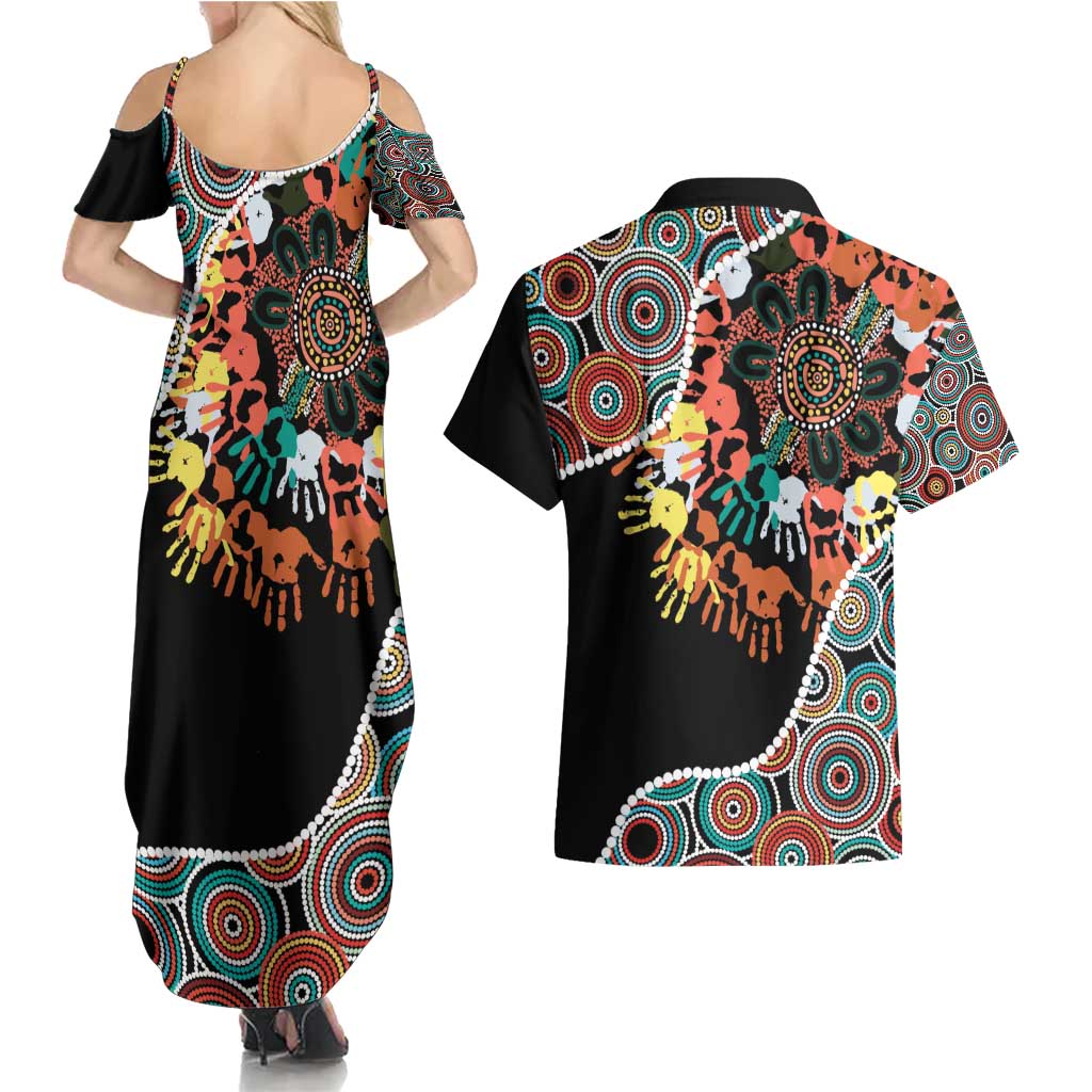 Honouring 50 Year Of NAIDOC Couples Matching Summer Maxi Dress and Hawaiian Shirt Honouring The Next Generation Red Aboriginal Art
