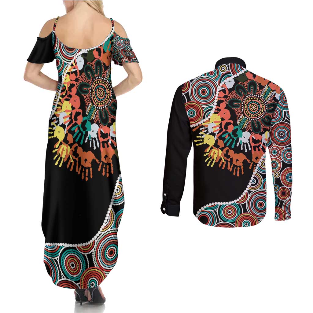 Honouring 50 Year Of NAIDOC Couples Matching Summer Maxi Dress and Long Sleeve Button Shirt Honouring The Next Generation Red Aboriginal Art