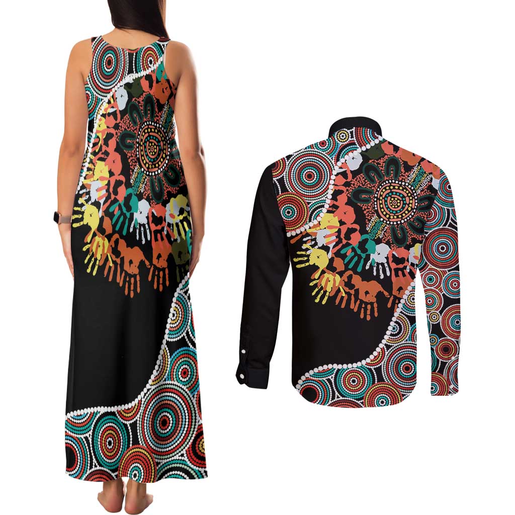 Honouring 50 Year Of NAIDOC Couples Matching Tank Maxi Dress and Long Sleeve Button Shirt Honouring The Next Generation Red Aboriginal Art