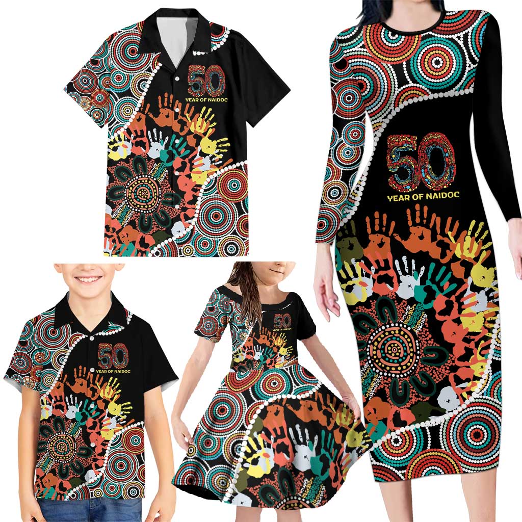 Honouring 50 Year Of NAIDOC Family Matching Long Sleeve Bodycon Dress and Hawaiian Shirt Honouring The Next Generation Red Aboriginal Art